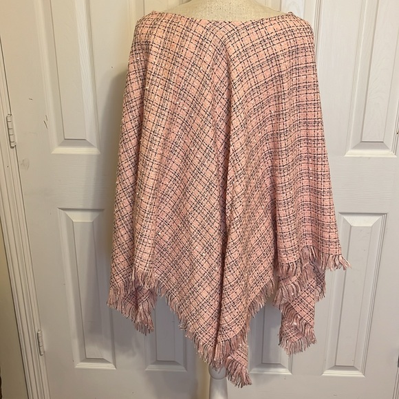 Apostrophe Woman Pink Fringed Tweed Poncho/ 3X - Picture 5 of 6